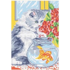 Схема для вышивания бисером "Котёнок с рыбкой"